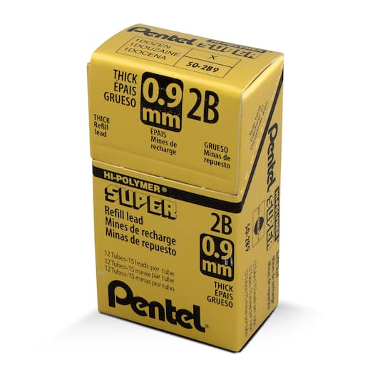 Pentel® Super Hi‑Polymer® Thick 0.9mm Pencil Lead Refills, 12 Packs of 15